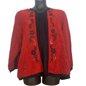 Cathy Daniel’s Embroidered Red Cardigan Sweater 3X New